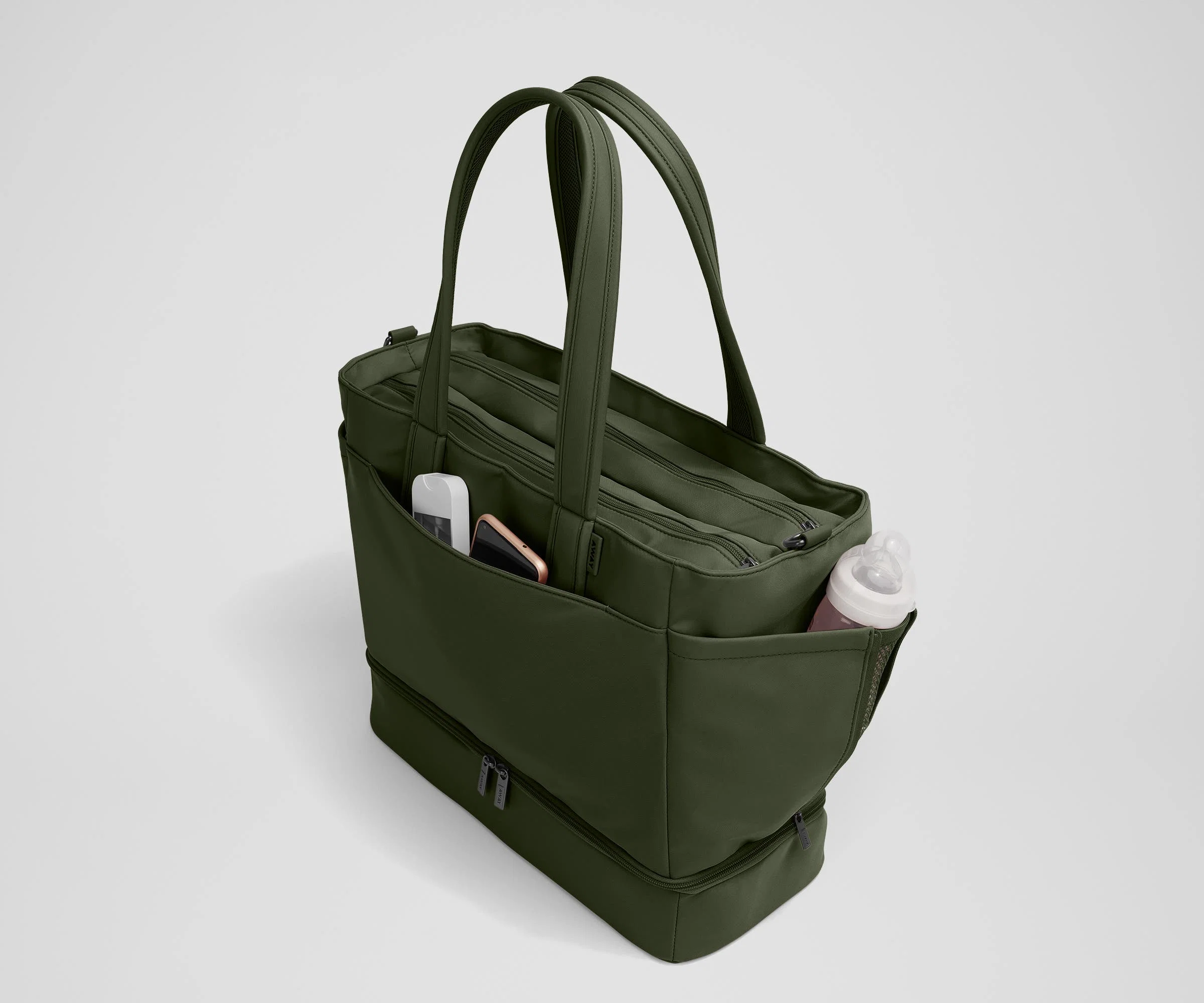 The Double Diaper Tote in Olive Green - Image 3